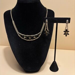 Trifari Gold Tone Crystal Necklace Set